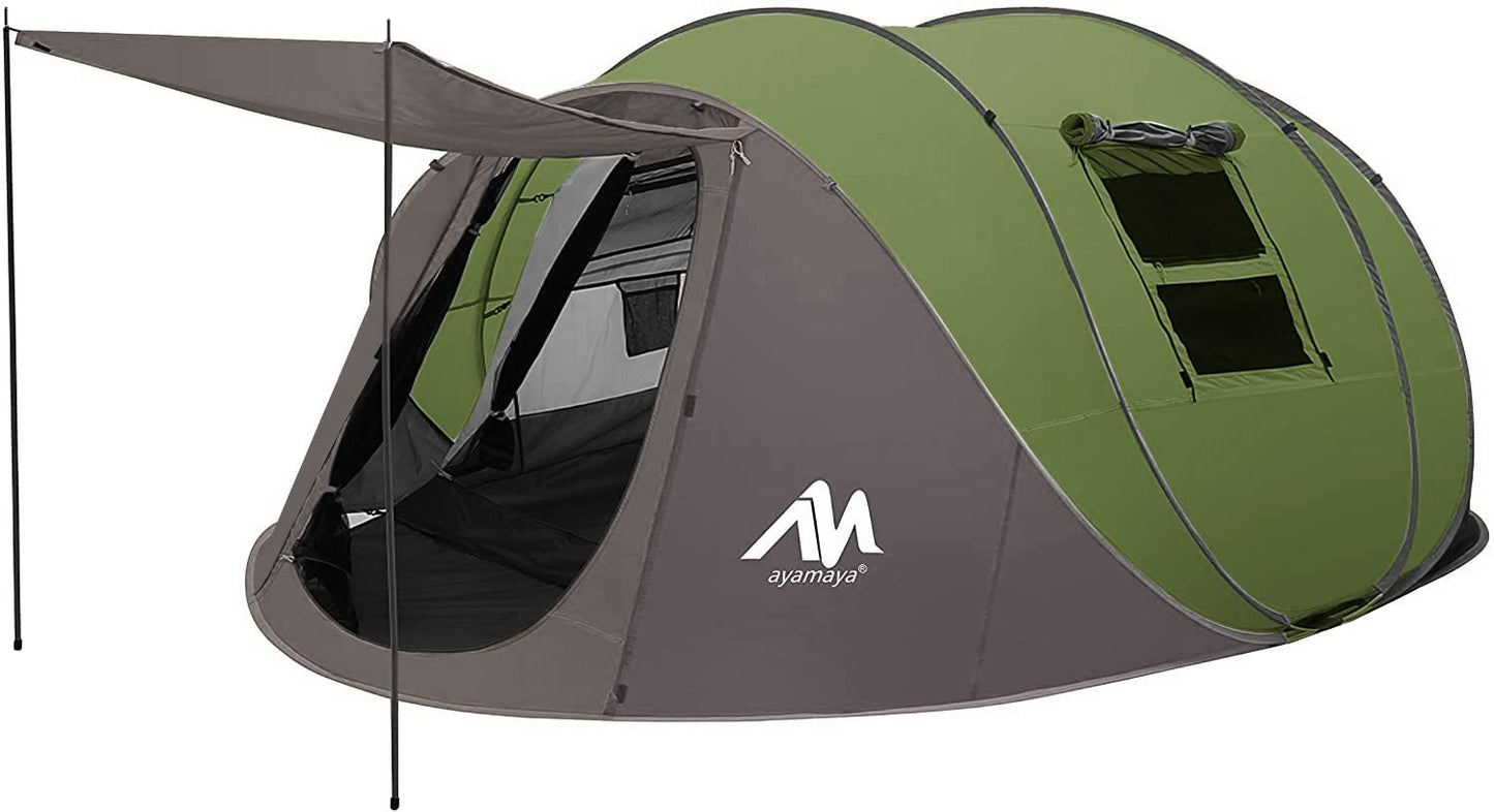 6 Person Easy Pop Up Tents for Camping - AYAMAYA Double Layer Waterproof Instant Tent with Vestibule & Porch Large Size Family Automatic Setup 4-6 People Hiking (Poles Included)