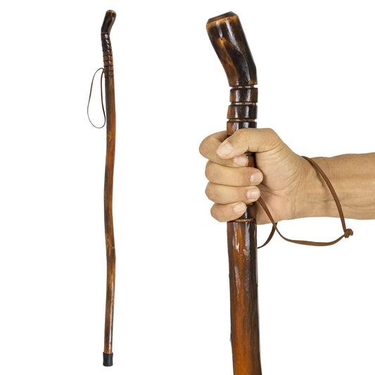 Vive Wooden Walking Stick for Hiking - Handcrafted Waterproof with Leather Wrist Strap - Wood Staff for Balance Women Men Seniors - Non-Slip Tip for Safety & Support