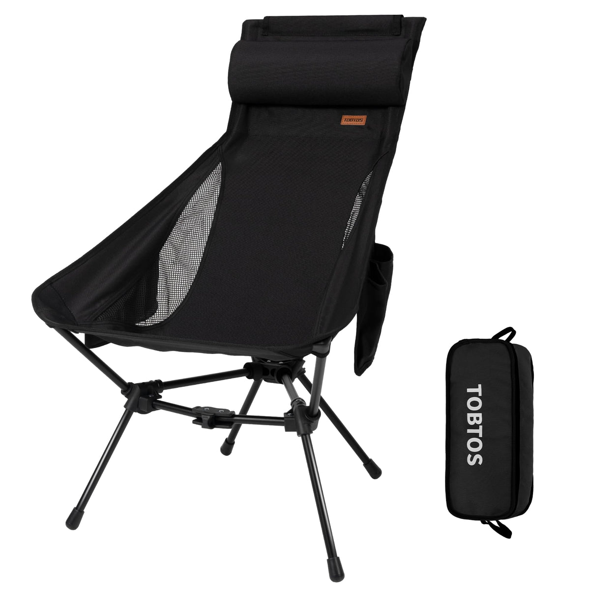TOBTOS High Back Camping Chair Lightweight Camping Chair with Headrest Stable Portable Folding Chair for Outdoor Camp Hiking Backpacking(Black)