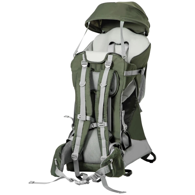 Qaba Foldable Baby Backpack Carrier for Hiking Day Trips Toddler Carrier Accessory Holder Comfortable Baby Shoulder Carrier with Sun Canopy Rain Cover Stand Ages 6-36 Months
