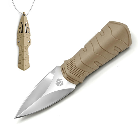 REAT mini EDC utility fixed blade knife 6 inch 440C steel small spear point neck knife with necklace plastic sheath for outdoor camping hiking for men and women.