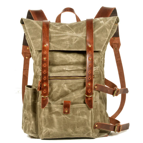 Retro Handmade Waterproof Wax Canvas Leather Backpack