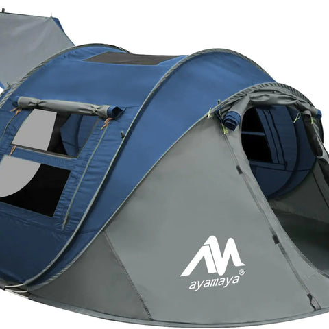 4 Person Pop Up Tents for Camping - AYAMAYA Waterproof Instant Family Tents with Skylight & Removable Rainfly Upgraded Large Size with 2 Doors -Automatic Easy Setup Beach Tent with Poles