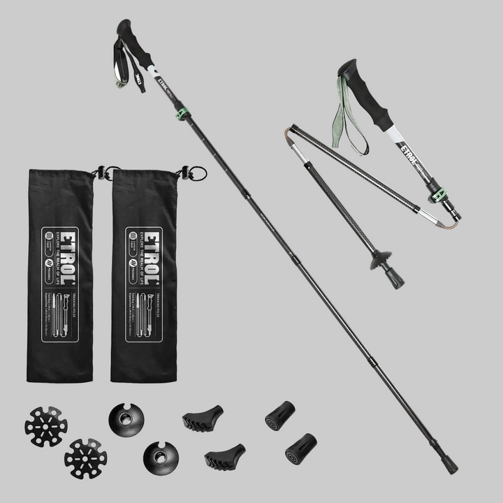 ETROL Carbon Fiber Trekking Poles Pair of 2 Ultra Lightweight/0.5LB Collapsible Hiking & Walking Sticks for Men and Women Folding Hiking Poles for Camping Backpacking with Quick Flip LockEVA Handle