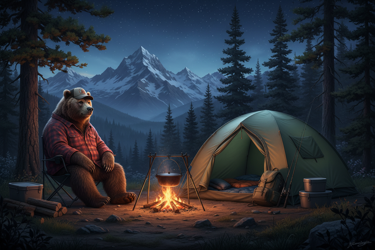 A grizzly camping