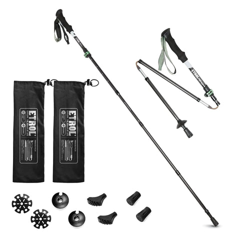 ETROL Carbon Fiber Trekking Poles Pair of 2 Ultra Lightweight/0.5LB Collapsible Hiking & Walking Sticks for Men and Women Folding Hiking Poles for Camping Backpacking with Quick Flip LockEVA Handle