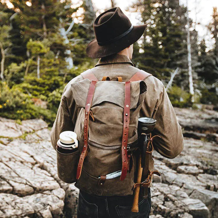 Retro Handmade Waterproof Wax Canvas Leather Backpack
